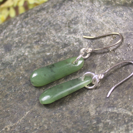 NZ Greenstone Roimata Earrings Hapopo Pounamu