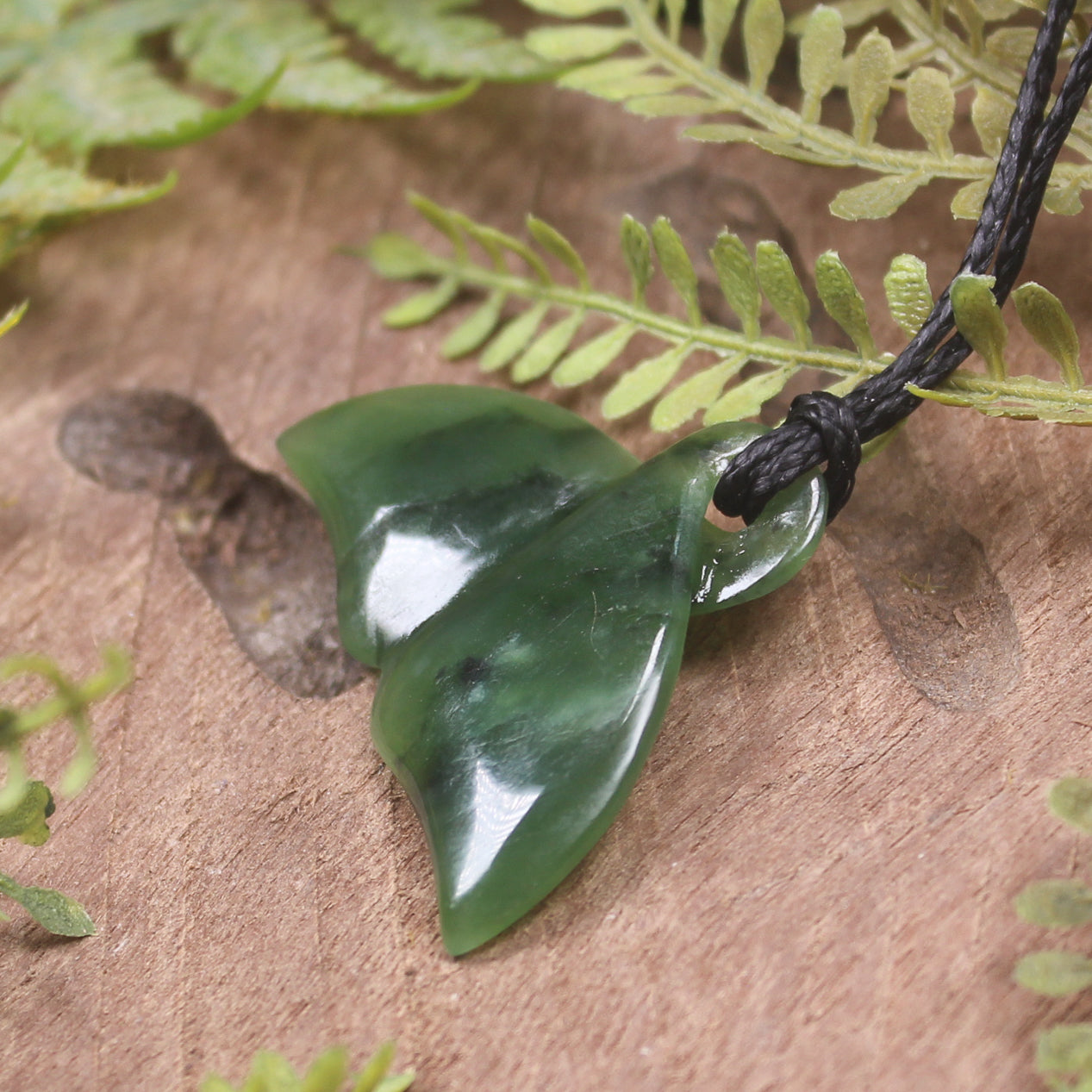 Whale Tail carved from Hapopo Pounamu - NZ Greenstone