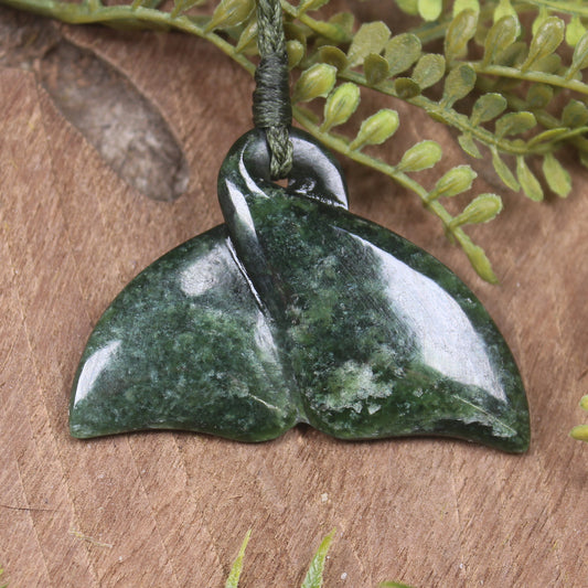 Whale Tail carved from Kawakawa Pounamu - NZ Greenstone
