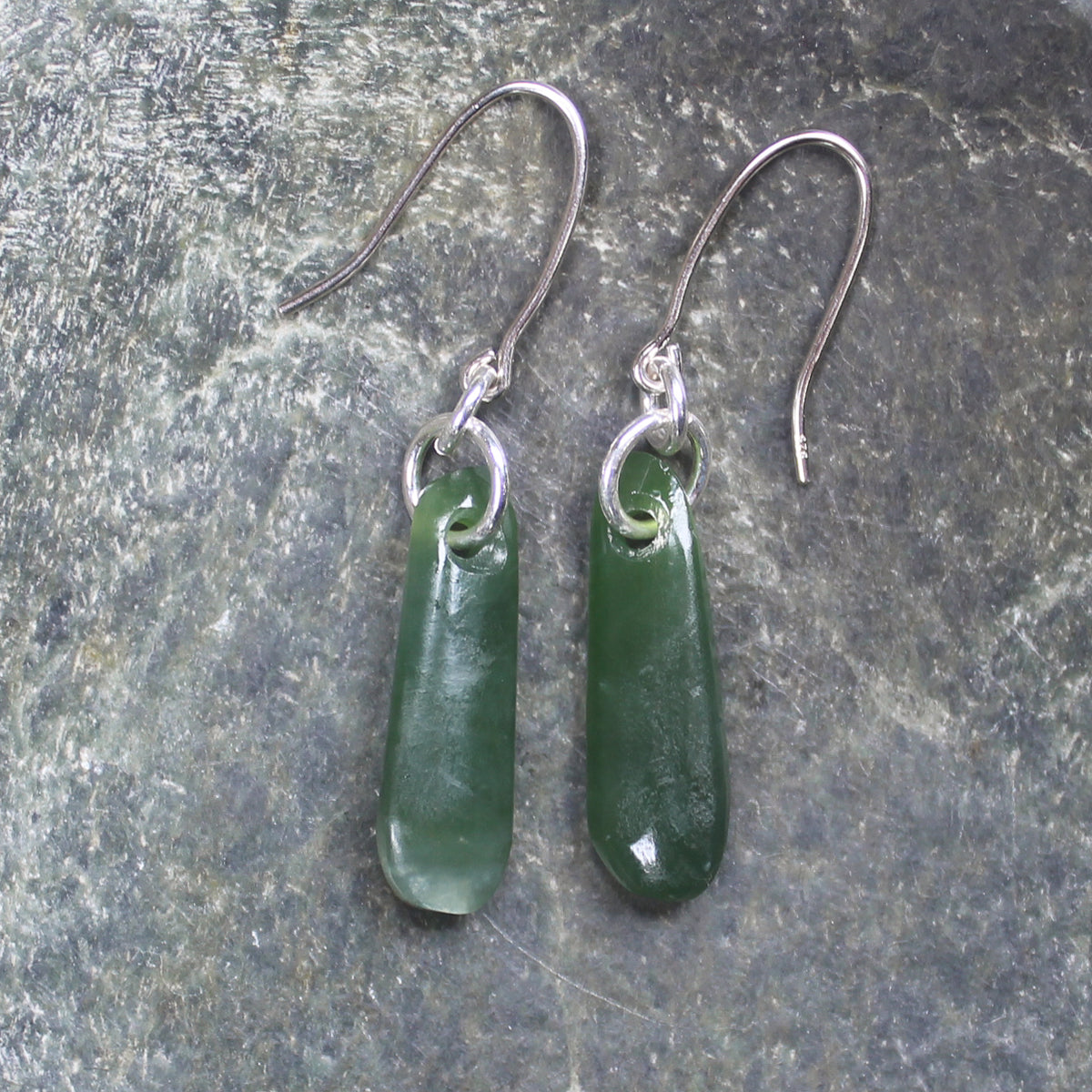 Roimata or Teardrop earrings carved from Kawakawa Pounamu - NZ Greenstone