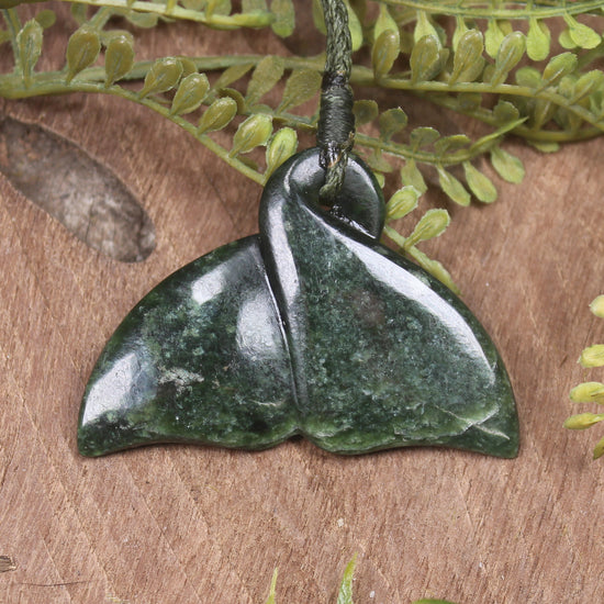 Whale Tail carved from Kawakawa Pounamu - NZ Greenstone