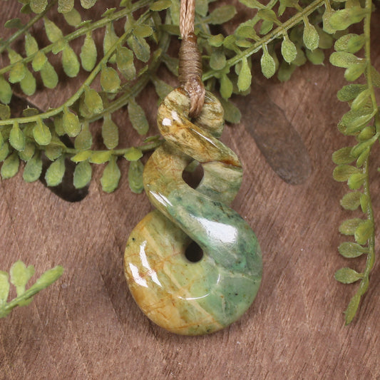 Twist or Pikorua carved from Flower Jade Pounamu - NZ Greenstone