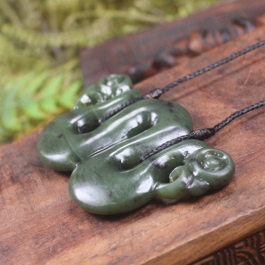 Pekapeka Pendant carved from Hapopo Pounamu - NZ Greenstone