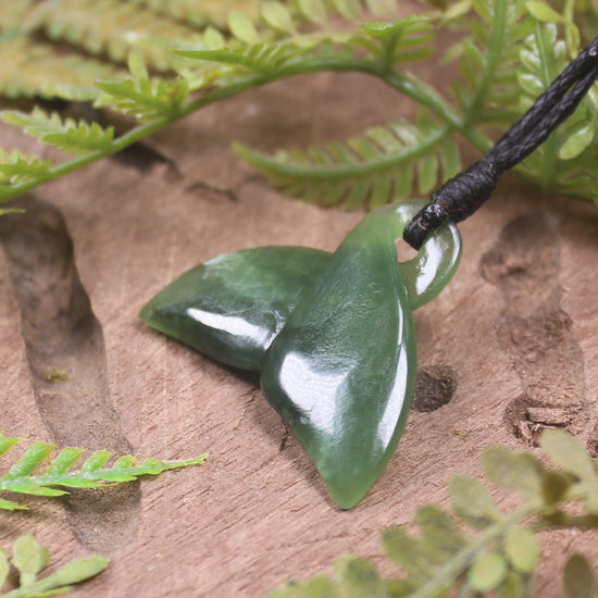 Whale Tail carved from Hapopo Pounamu - NZ Greenstone