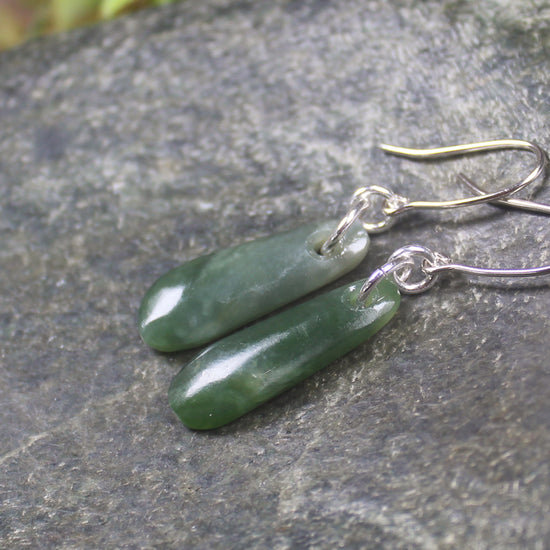 Roimata or Teardrop earrings carved from Kawakawa Pounamu - NZ Greenstone