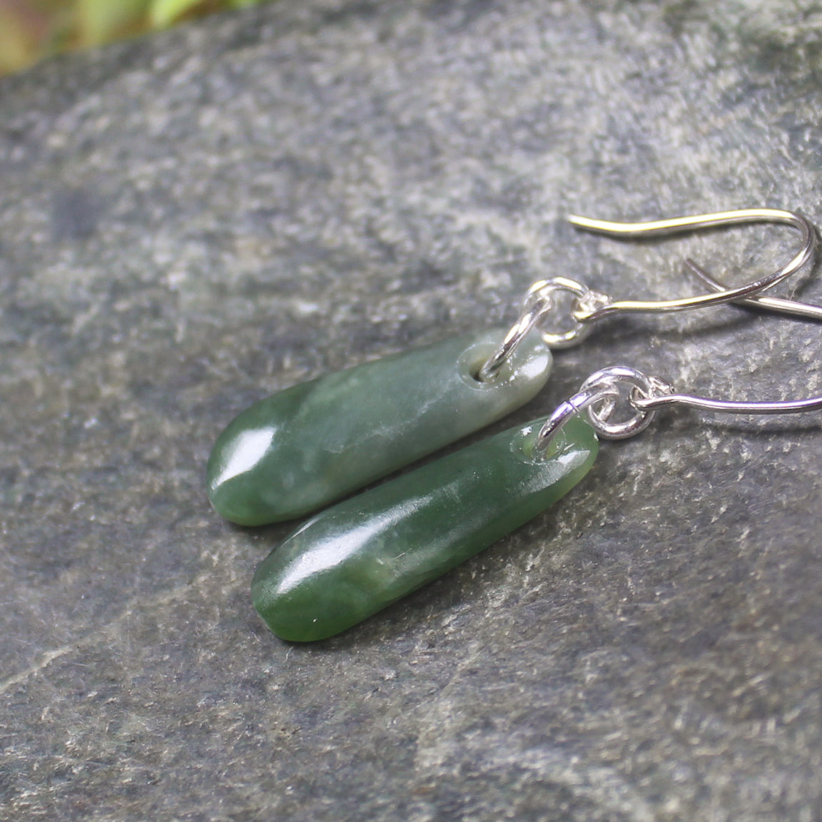 Roimata or Teardrop earrings carved from Kawakawa Pounamu - NZ Greenstone
