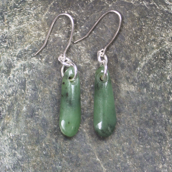 NZ Greenstone Roimata Earrings Hapopo Pounamu