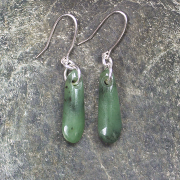 NZ Greenstone Roimata Earrings Hapopo Pounamu