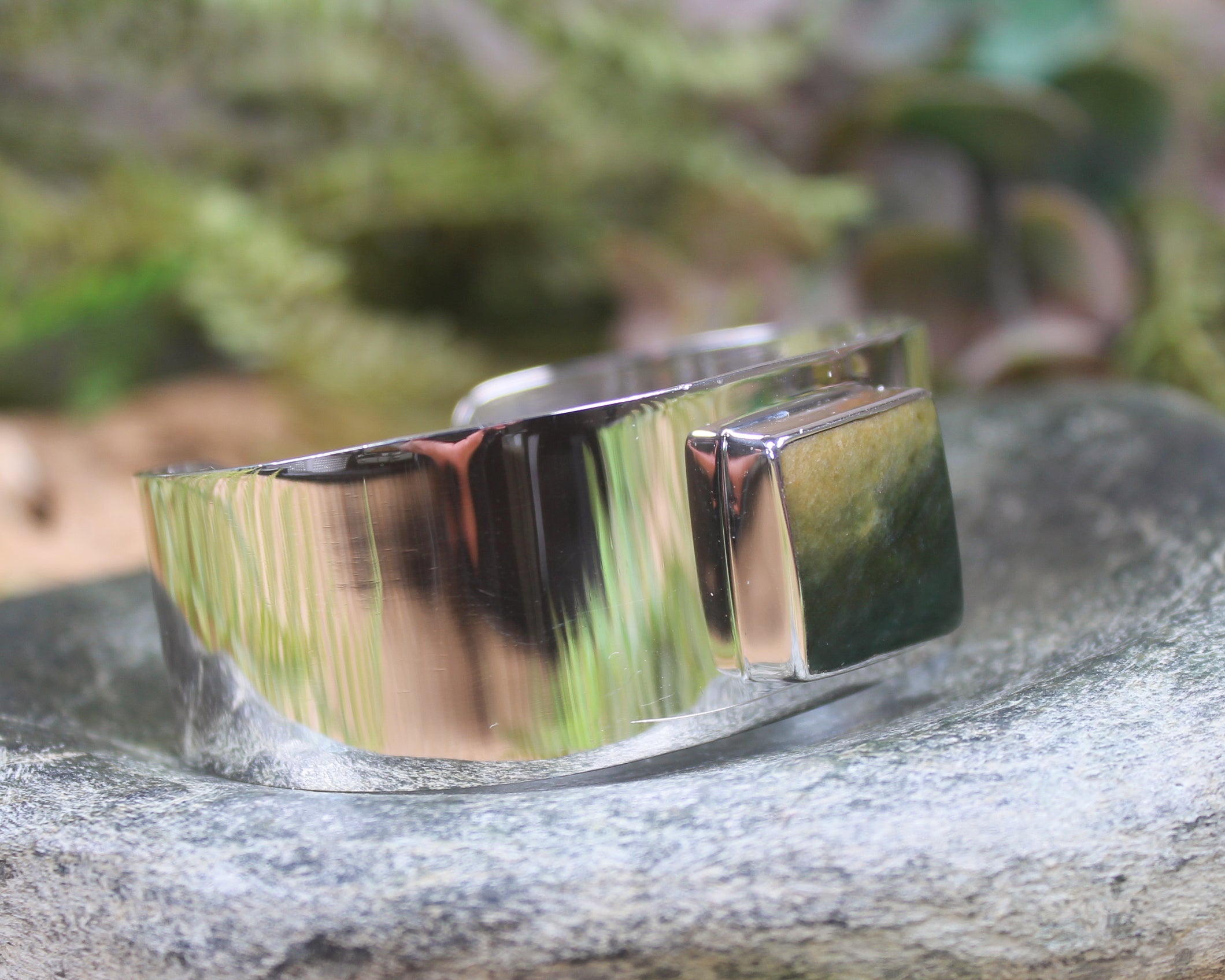 Sterling Silver Cuff Bangle with Pounamu