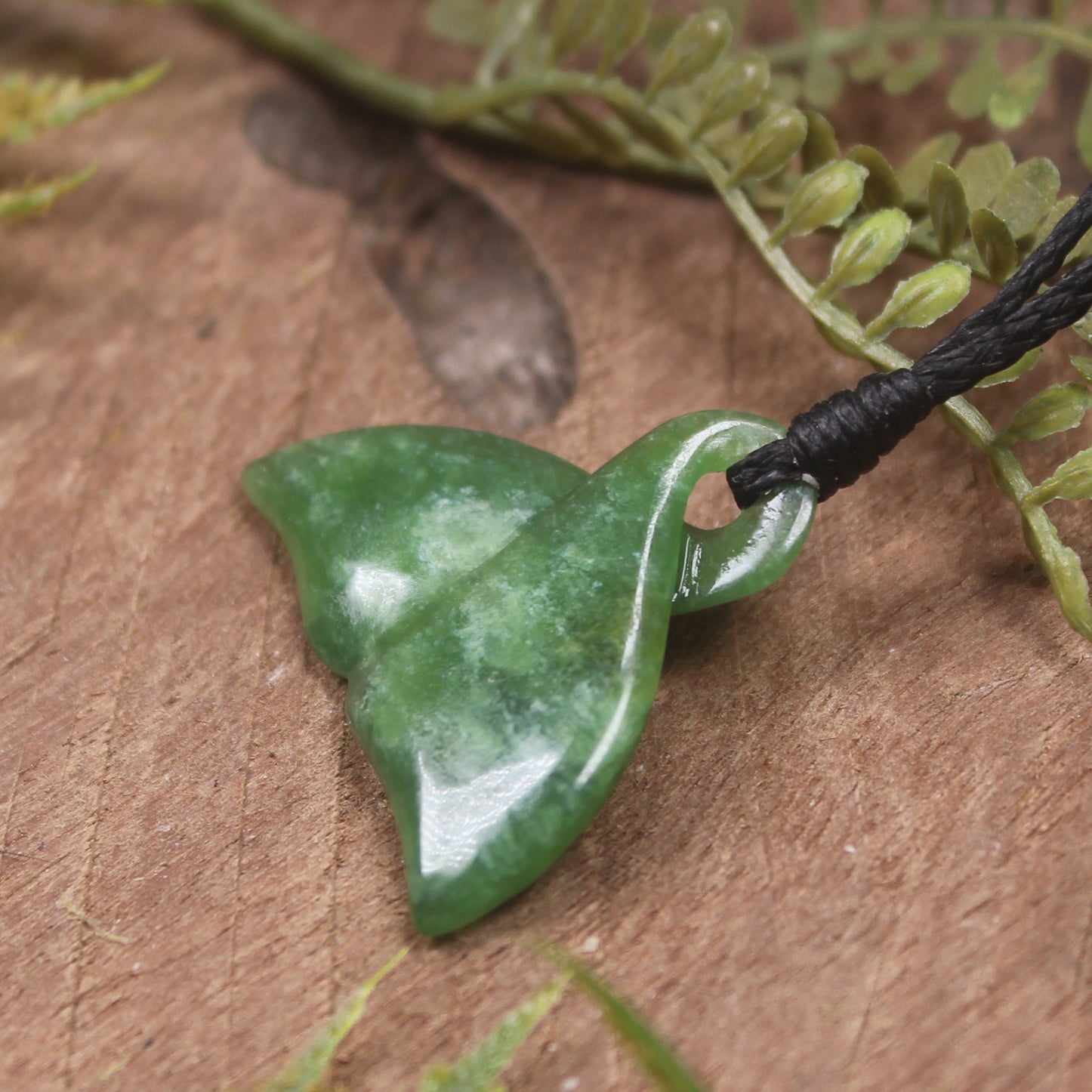 Whale Tail carved from Kawakawa Pounamu - NZ Greenstone