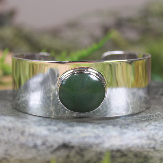 Sterling Silver Cuff Bangle with Pounamu