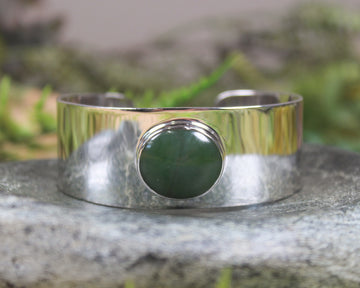 Sterling Silver Cuff Bangle with Pounamu