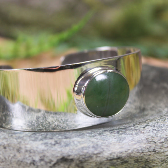 Sterling Silver Cuff Bangle with Pounamu