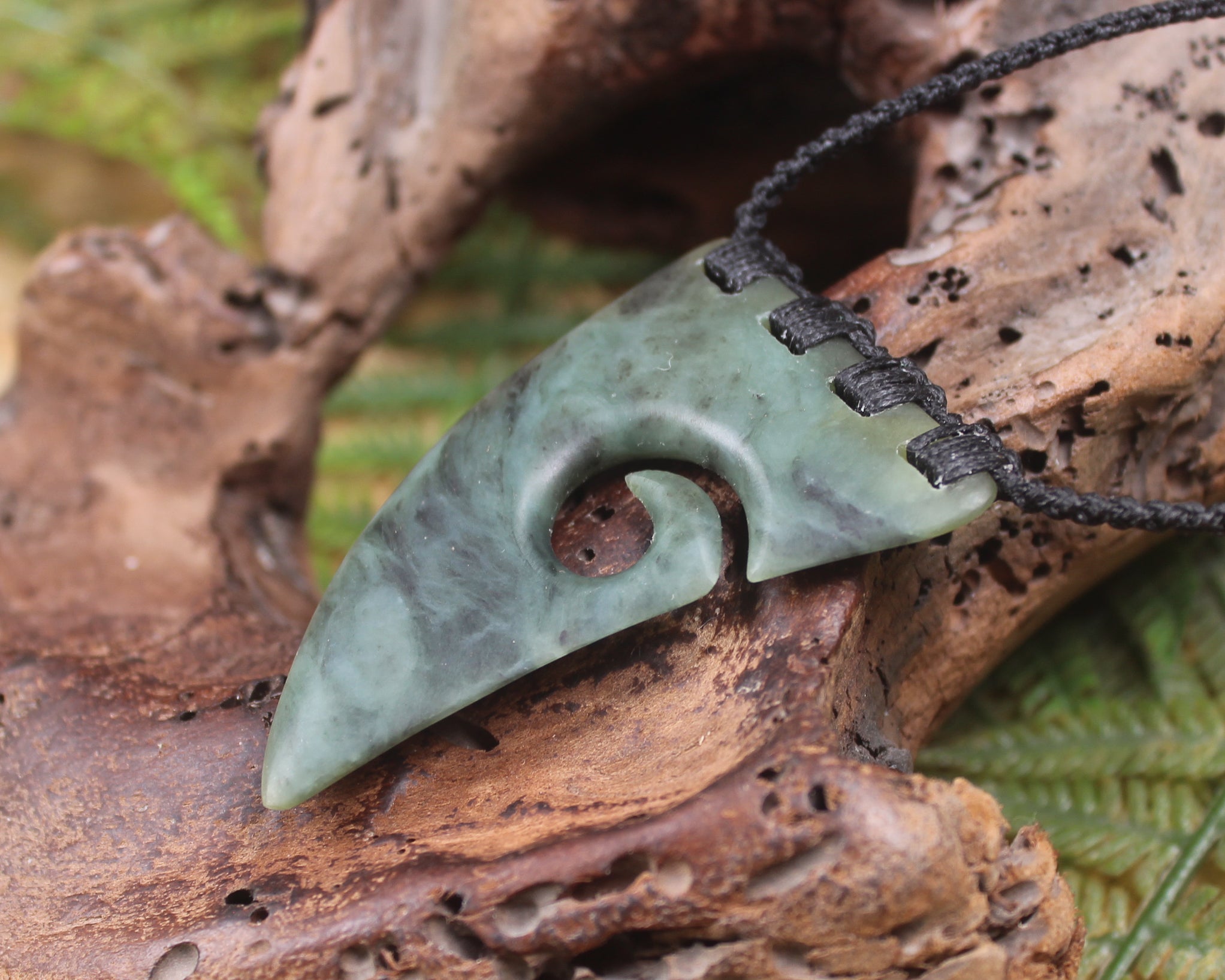 Taniwha Tooth or Niho carved from Hapopo Pounamu - NZ Greenstone