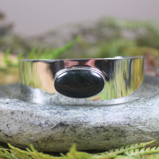 Sterling Silver Cuff Bangle with Pounamu