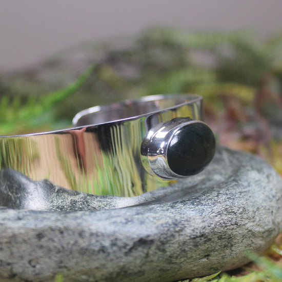 Sterling Silver Cuff Bangle with Pounamu