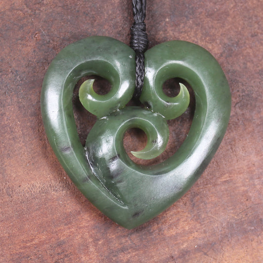 Koru Heart pendant carved from Hapopo Pounamu - NZ Greenstone