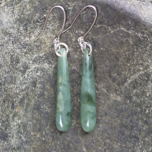 Roimata or Teardrop earrings carved from Inanga Pounamu - NZ Greenstone