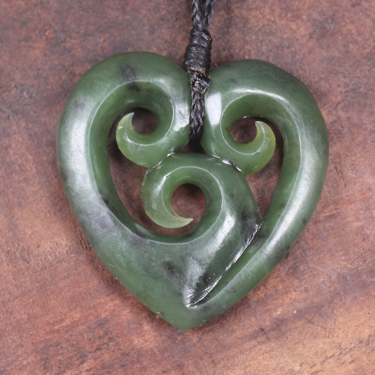 Koru Heart pendant carved from Hapopo Pounamu - NZ Greenstone