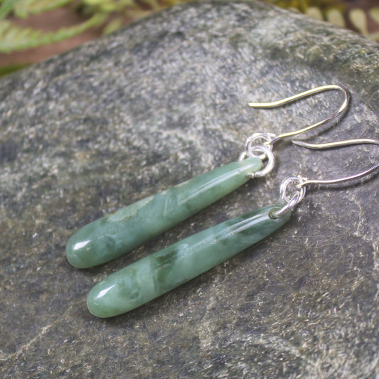 Roimata or Teardrop earrings carved from Inanga Pounamu - NZ Greenstone