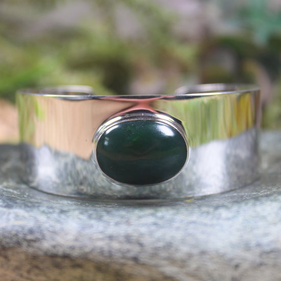 Sterling Silver Cuff Bangle with Pounamu