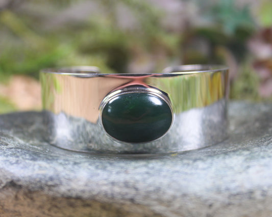 Sterling Silver Cuff Bangle with Pounamu