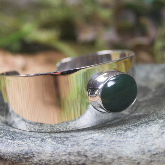 Sterling Silver Cuff Bangle with Pounamu