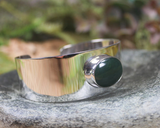 Sterling Silver Cuff Bangle with Pounamu