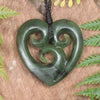 Heart with Koru carved from Hapopo Pounamu - NZ Greenstone