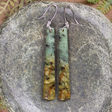 Roimata or Teardrop earrings carved from Flower Jade Pounamu - NZ Greenstone