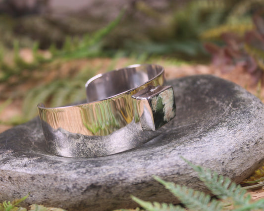 Sterling Silver Cuff Bangle with Pounamu