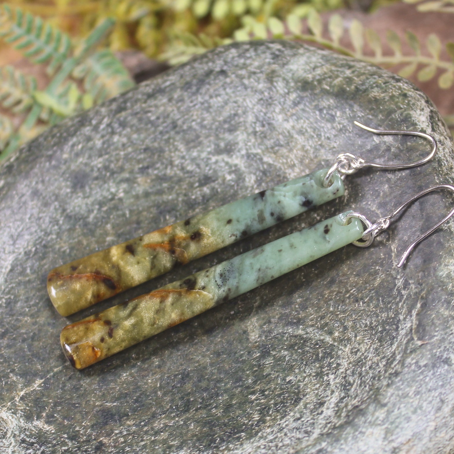 Roimata or Teardrop earrings carved from Flower Jade Pounamu - NZ Greenstone