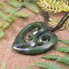 Heart with Koru carved from Hapopo Pounamu - NZ Greenstone