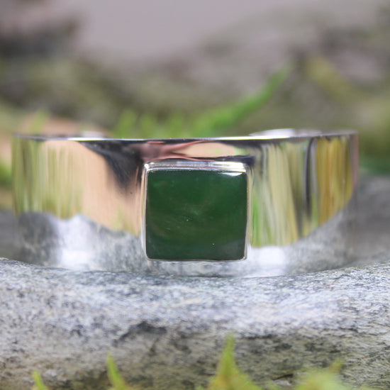 Sterling Silver Cuff Bangle with Pounamu
