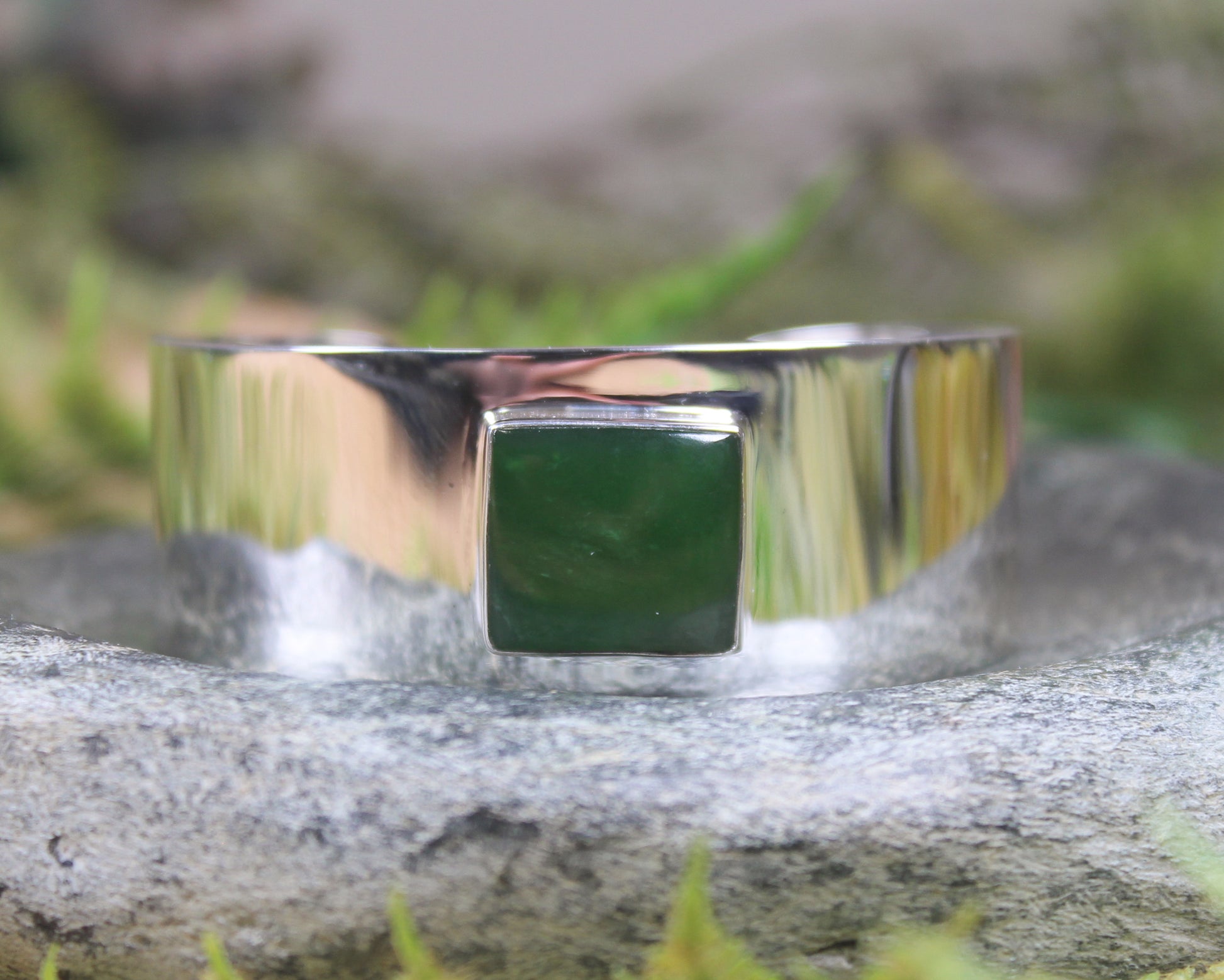 Sterling Silver Cuff Bangle with Pounamu