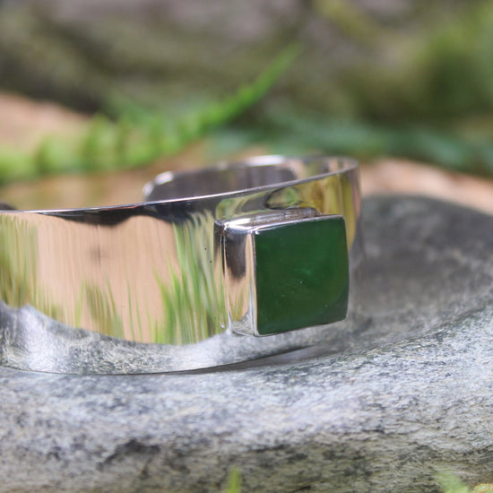 Sterling Silver Cuff Bangle with Pounamu