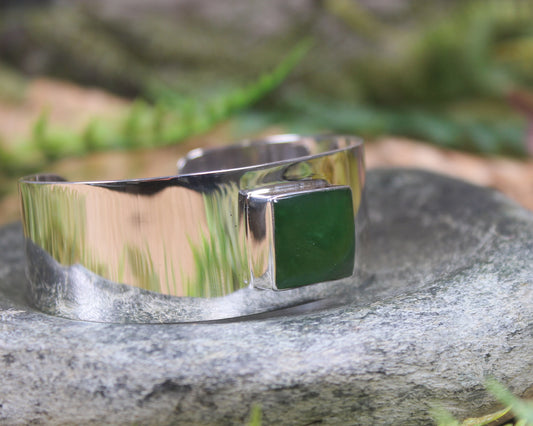 Sterling Silver Cuff Bangle with Pounamu