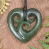 Heart with Koru carved from Hapopo Pounamu - NZ Greenstone