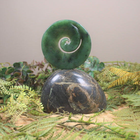 Koru sculpture carved from Hapopo Pounamu - NZ Greenstone