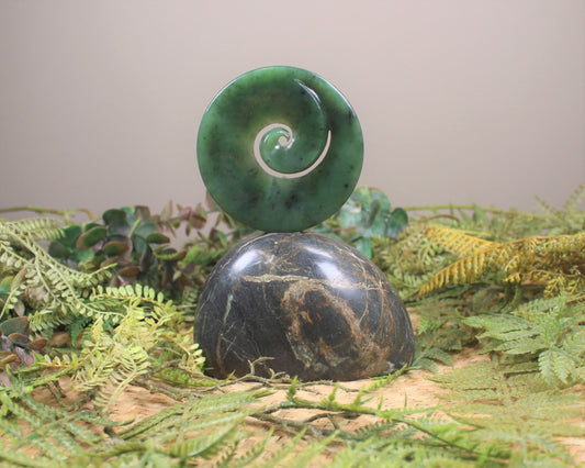 Koru sculpture carved from Hapopo Pounamu - NZ Greenstone