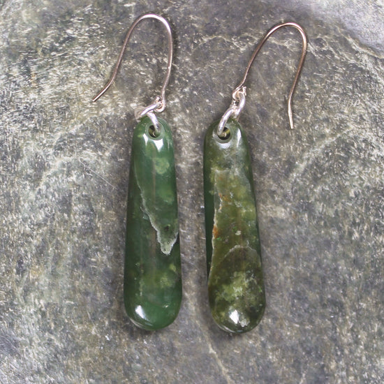 Roimata or Teardrop earrings carved from Kawakawa Pounamu - NZ Greenstone