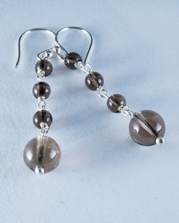 Smokey Quartz Sterling Silver Beaded Earrings (A018)