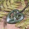 Heart with Koru carved from Hapopo Pounamu - NZ Greenstone