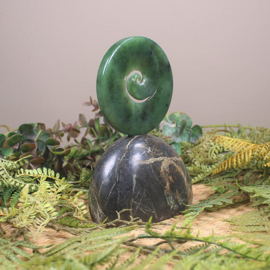 Koru sculpture carved from Hapopo Pounamu - NZ Greenstone