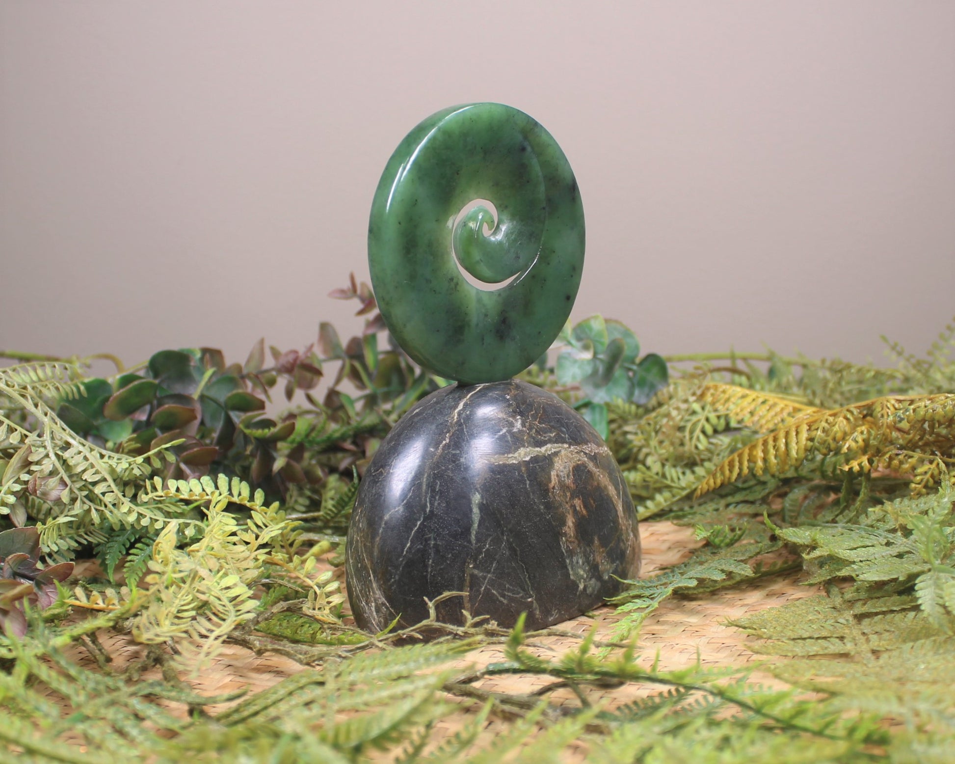Koru sculpture carved from Hapopo Pounamu - NZ Greenstone