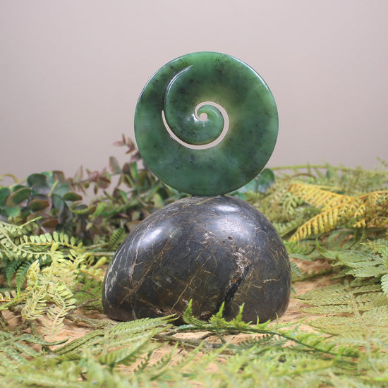 Koru sculpture carved from Hapopo Pounamu - NZ Greenstone