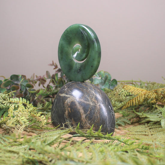 Koru sculpture carved from Hapopo Pounamu - NZ Greenstone