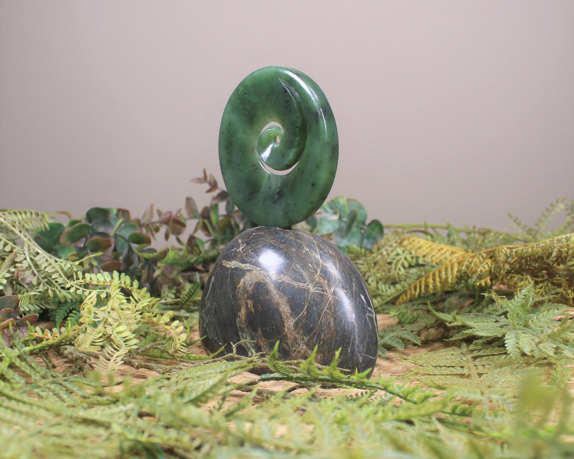 Koru sculpture carved from Hapopo Pounamu - NZ Greenstone