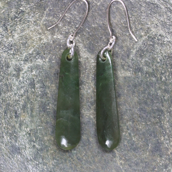 Roimata or Teardrop earrings carved from Rimu Pounamu - NZ Greenstone