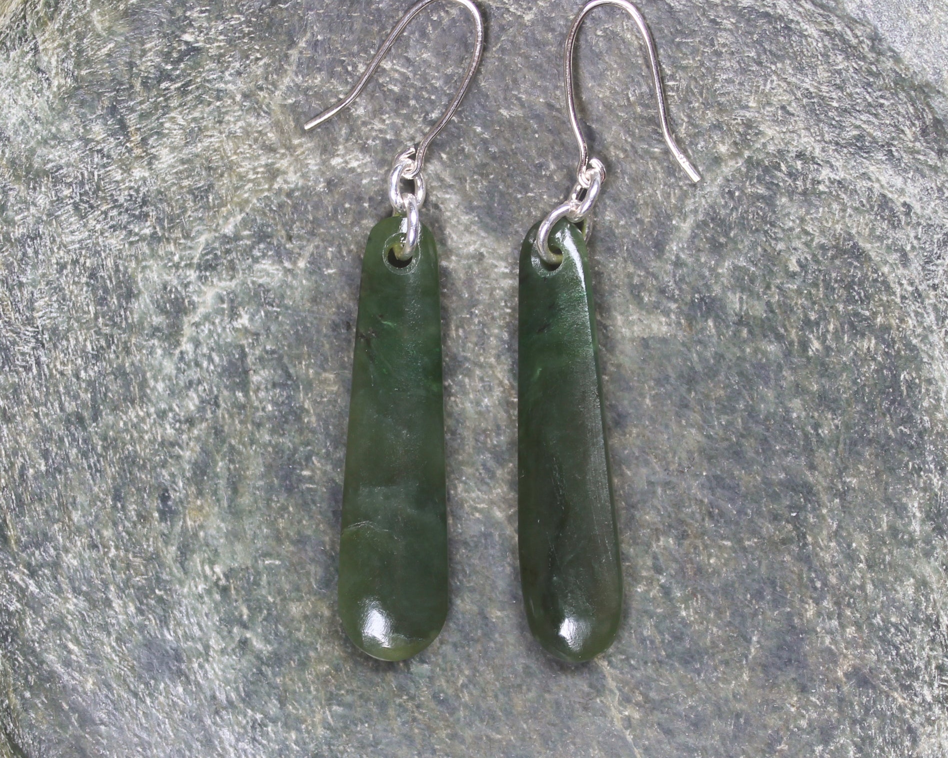 Roimata or Teardrop earrings carved from Rimu Pounamu - NZ Greenstone